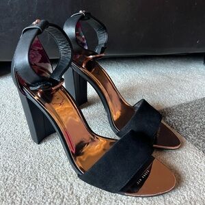 Ted Baker Phanda Black Suede Block Heel Sandal Black - 10 M